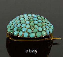 Antique Victorian 10k Gold Turquoise Pave Brooch Pin C. 1860