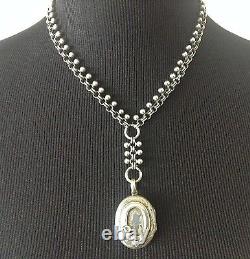 Antique Victorian English Sterling Silver Chain Necklace + Locket 38 grams