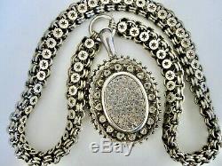 Antique Victorian English Sterling Silver Engraved Locket BookChain Necklace