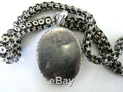 Antique Victorian English Sterling Silver Engraved Locket BookChain Necklace
