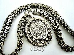 Antique Victorian English Sterling Silver Engraved Locket BookChain Necklace