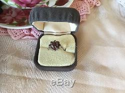 Antique Victorian Jewellery Sterling Silver Multi Garnet Ring Vintage Jewelry