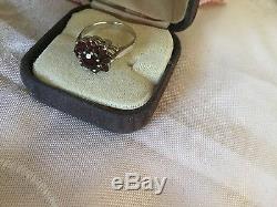 Antique Victorian Jewellery Sterling Silver Multi Garnet Ring Vintage Jewelry