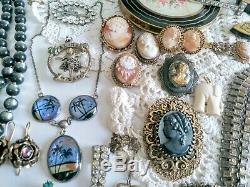 Antique Victorian Nouveau Vintage Jewelry Lot 800 GF Shell Cameos Book Chain +++