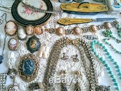 Antique Victorian Nouveau Vintage Jewelry Lot 800 GF Shell Cameos Book Chain +++