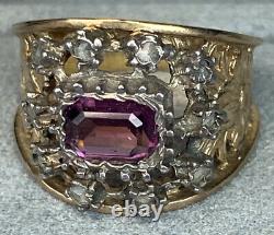 Antique Victorian Rose-Cut Diamond Amethyst 18K Rose Gold Sterling Silver Ring
