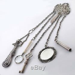 Antique Victorian Sterling Chatelaine with Attachments One Tiffany & Co. Mirror