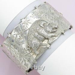 Antique Victorian Sterling Silver BOAR PIG High Relief Aesthetic Period Bracelet