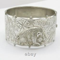 Antique Victorian Sterling Silver BOAR PIG High Relief Aesthetic Period Bracelet