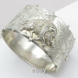 Antique Victorian Sterling Silver BOAR PIG High Relief Aesthetic Period Bracelet
