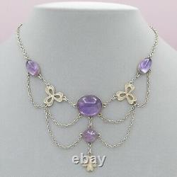 Antique Victorian Sterling Silver Natural Amethyst Festoon Swag Clover Necklace