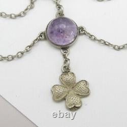 Antique Victorian Sterling Silver Natural Amethyst Festoon Swag Clover Necklace