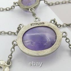 Antique Victorian Sterling Silver Natural Amethyst Festoon Swag Clover Necklace