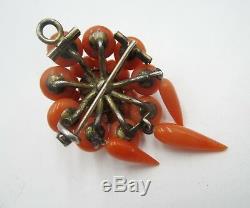 Antique Victorian sterling silver coral brooch/pendant 2 x 1 1/8