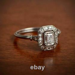 Antique Vintage Art Deco 1.50 Ct Emerald Cut Diamond Engagement Ring 925 Silver