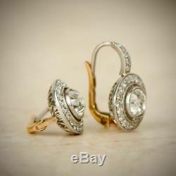 Antique Vintage Art Deco 2.0 Ct Diamond Halo Earrings 1920's 14k White Gold Over