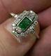 Antique Vintage Art Deco 2ct Emerald Diamond Engagement Ring 14k White Gold Over