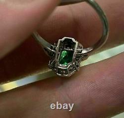 Antique Vintage Art Deco 2Ct Emerald Diamond Engagement Ring 14K White Gold Over