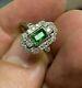 Antique Vintage Art Deco 3ct Emerald Diamond Engagement Ring 14k White Gold Fn