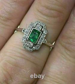 Antique Vintage Art Deco 3Ct Emerald Diamond Engagement Ring 14K White Gold Fn