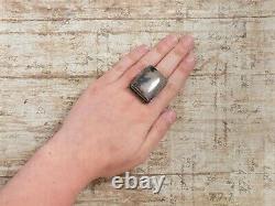 Antique Vintage Art Deco 925 Sterling Silver Picture Agate HUGE Poison Ring Sz 6