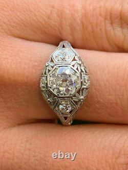 Antique Vintage Art Deco Engagement Ring 3 Ct Round Diamond 14K White Gold Over