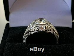 Antique Vintage Art Deco Engagement Ring Fine 2 Ct Diamond 14K White Gold Finish