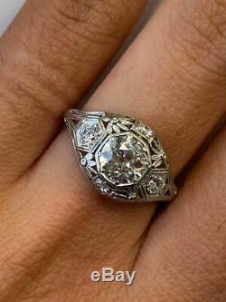 Antique Vintage Art Deco Engagement Ring Fine 2 Ct Diamond 14K White Gold Finish