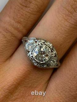 Antique Vintage Art Deco Wedding Filigree Ring 14K White Gold Over 2 Ct Diamond