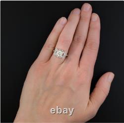 Antique Vintage Art Deco Wedding Milgrain Ring 14K White Gold Over 2.2Ct Diamond