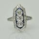 Antique Vintage Art Deco Wedding Ring 2.28 Ct Blue Sapphire 14k White Gold Over