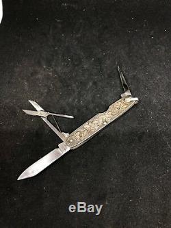 Antique Vintage Art Nouveau Sterling Silver Floral Ornate Folding Pocket Knife