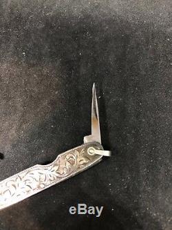 Antique Vintage Art Nouveau Sterling Silver Floral Ornate Folding Pocket Knife