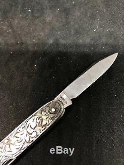 Antique Vintage Art Nouveau Sterling Silver Floral Ornate Folding Pocket Knife