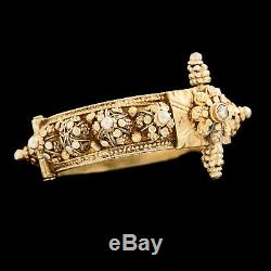 Antique Vintage Art Nouveau Sterling Silver Mughal Wedding Rose Diamond Bracelet