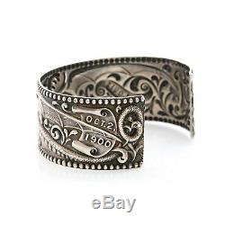 Antique Vintage Art Nouveau Sterling Silver St. Louis Dragon Cuff Bracelet