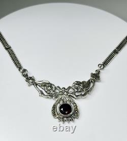 Antique Vintage Collar Garnet Necklace 19 Sterling Silver 925