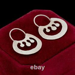 Antique Vintage Deco Mid Century 925 Sterling Silver Modernist Drop Earrings 3g