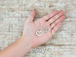 Antique Vintage Deco Mid Century 925 Sterling Silver Modernist Drop Earrings 3g