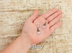 Antique Vintage Deco Sterling 900 Silver Pools of Light Glass Dangle Earrings