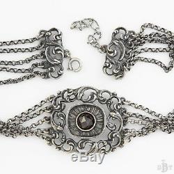 Antique Vintage Deco Sterling Silver Austrian Garnet Filigree Choker Necklace