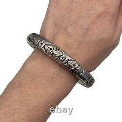 Antique Vintage Deco Sterling Silver Chinese Puffy Rattle Bangle Bracelet 65.5g