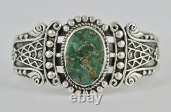 Antique Vintage Fred Harvey Era Sterling Silver Green Turquoise Cuff Bracelet