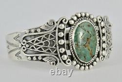 Antique Vintage Fred Harvey Era Sterling Silver Green Turquoise Cuff Bracelet