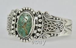 Antique Vintage Fred Harvey Era Sterling Silver Green Turquoise Cuff Bracelet