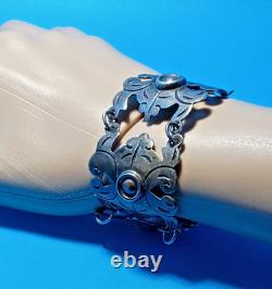 Antique Vintage Mexican Sterling Silver Link / Panel Bracelet VERY NICE