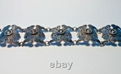 Antique Vintage Mexican Sterling Silver Link / Panel Bracelet VERY NICE