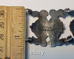 Antique Vintage Mexican Sterling Silver Link / Panel Bracelet VERY NICE