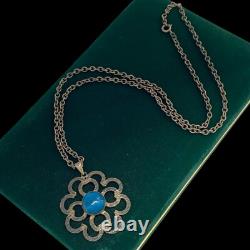 Antique Vintage Nouveau 800 Sterling Silver Filigree Agate Pendant Necklace 22g