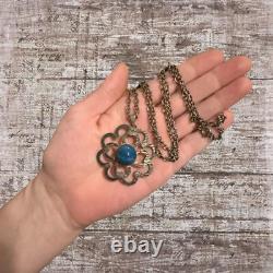 Antique Vintage Nouveau 800 Sterling Silver Filigree Agate Pendant Necklace 22g